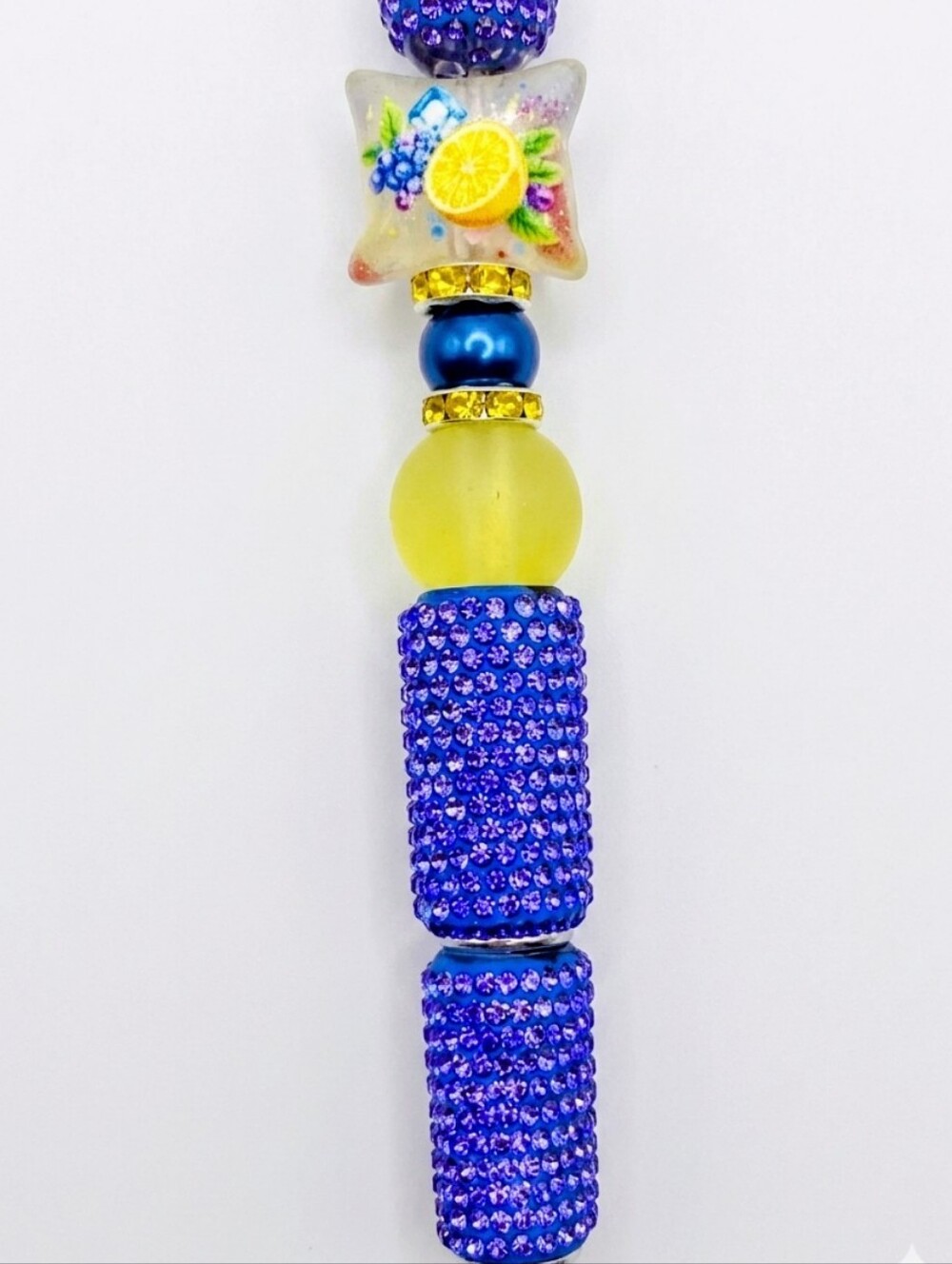 Handcrafted Blueberry Lemon Sparkly Rhinestone Beaded Gem Decorative Office Pen - Picture 4 of 4